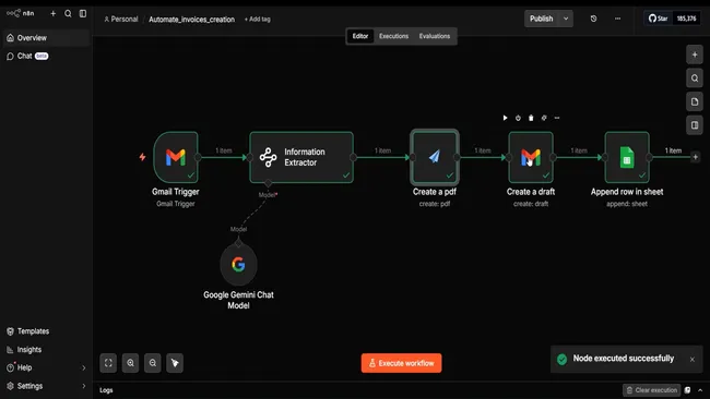 Automated Invoice Extraction & PDF Generation using n8n