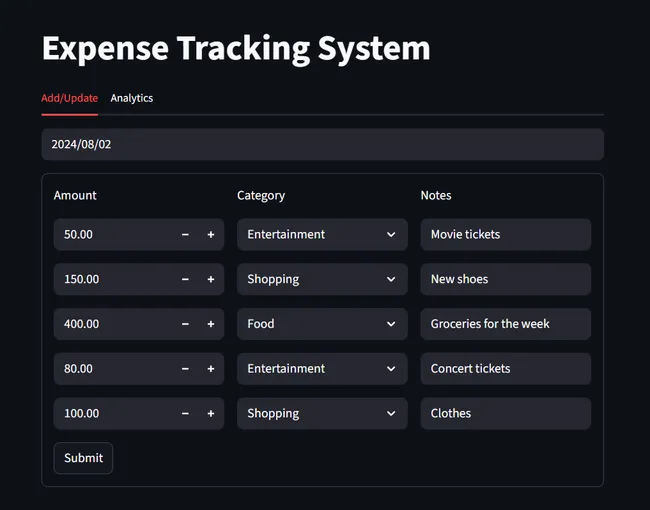 Expense Tracking System