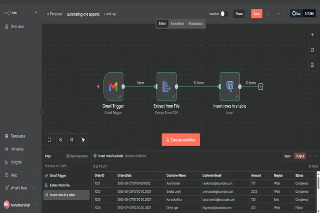 Email to Database Automation using n8n
