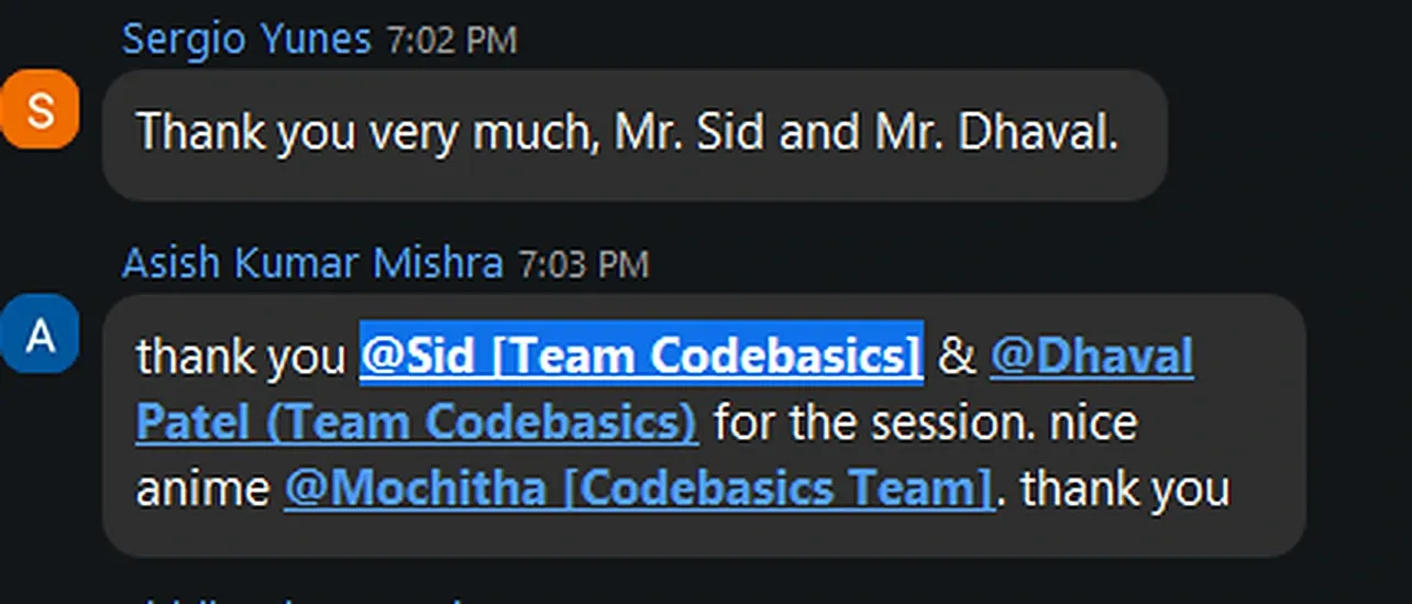 Cohort chat message