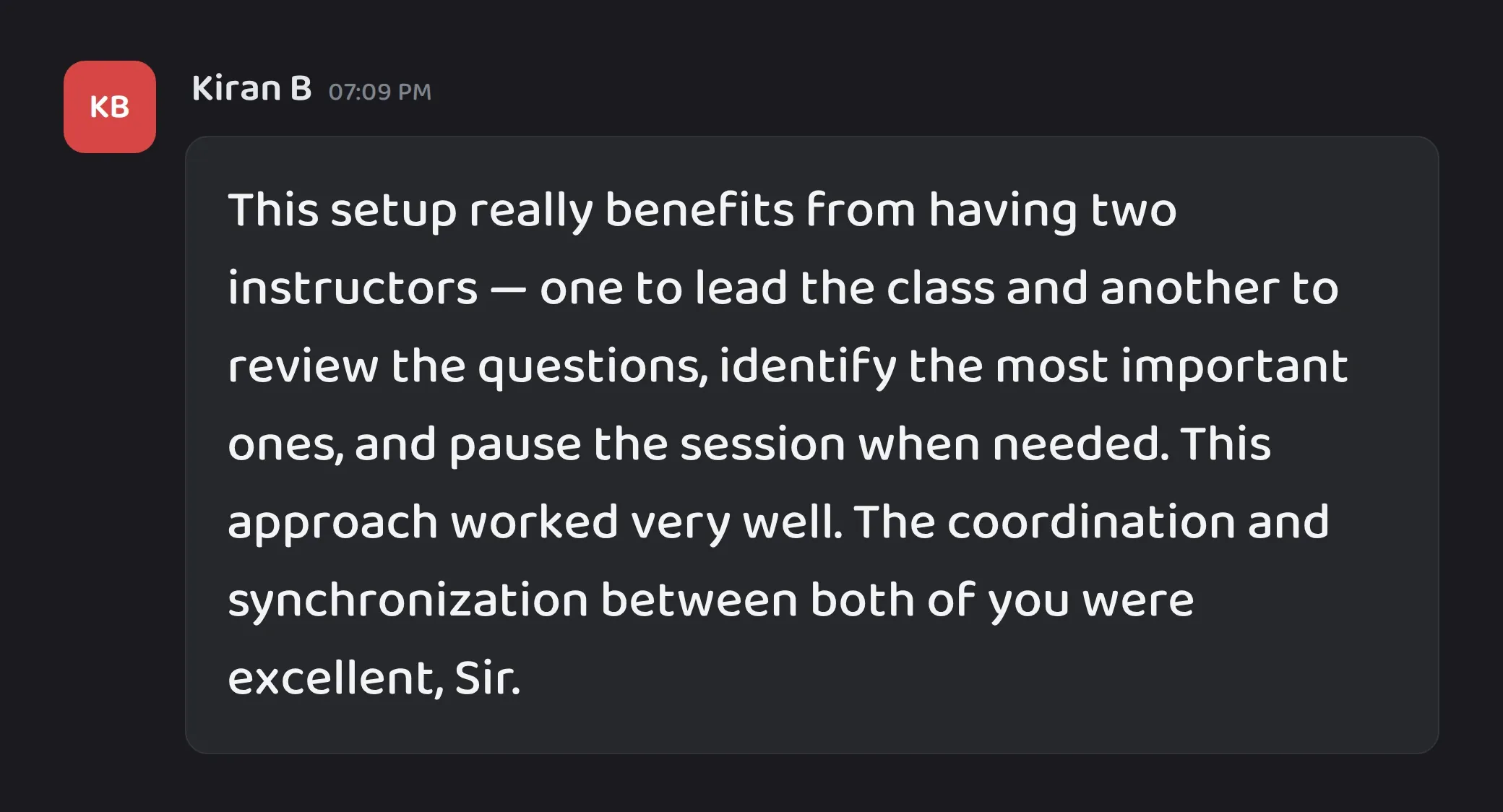 Cohort chat message