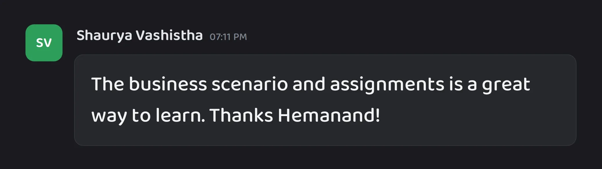 Cohort chat message