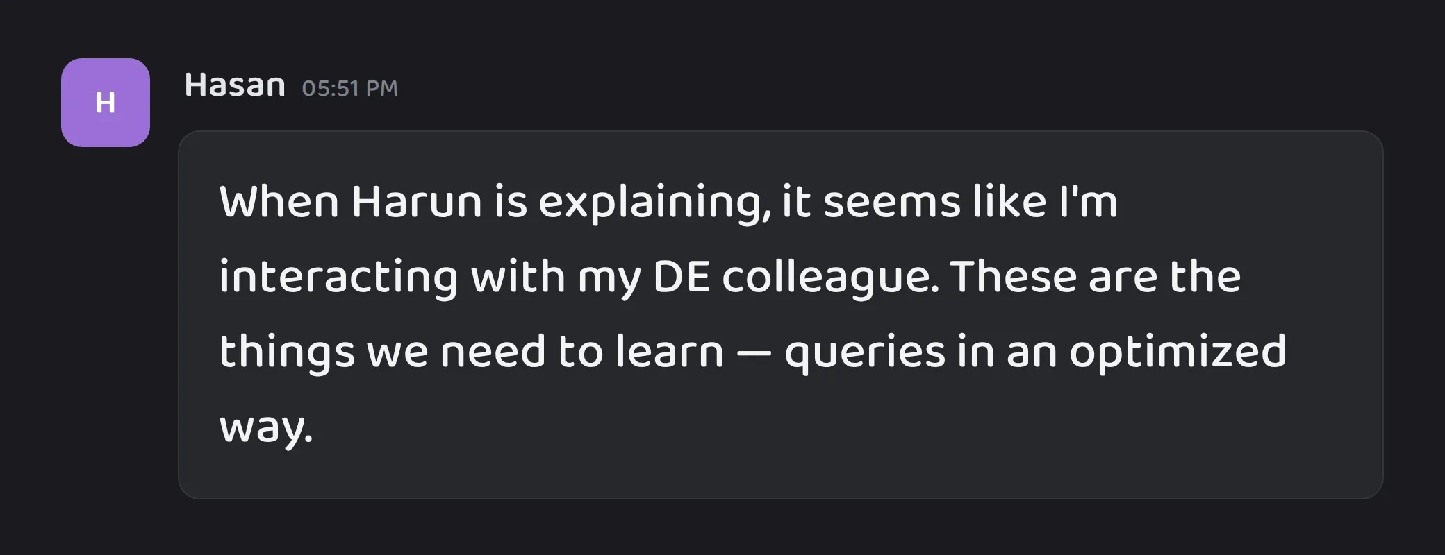 Cohort chat message